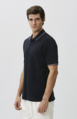 Navy Blue Polo Collar Plush Colorful T-shirt