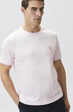 Comfort Fit Pembe Göğüs Baskı Detaylı T-shirt