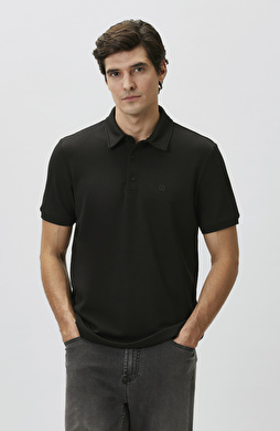 Comfort Fit Black Basic Polo Neck Modal T-shirt