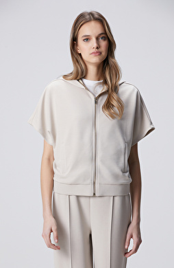 Taş Alttan Büzgülü Fermuarlı Kısa Kol Sweatshirt