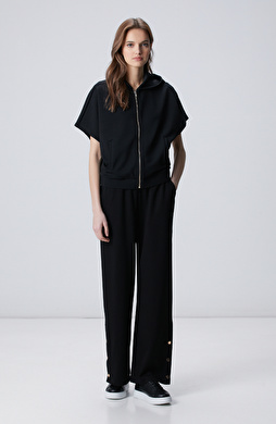 Siyah Geniş Paça Çıtçıt Düğme Eşofman