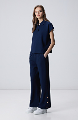 Lacivert Geniş Paça Çıtçıt Düğme Eşofman