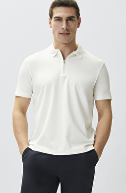 Beyaz Fermuarlı Cupro Modal T-shirt