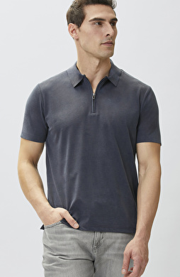 Lacivert Fermuarlı Cupro Modal T-shirt
