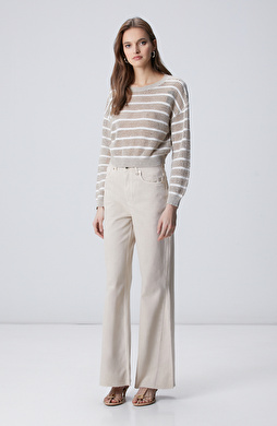 Açık Bej Wide Leg Denim Pantolon