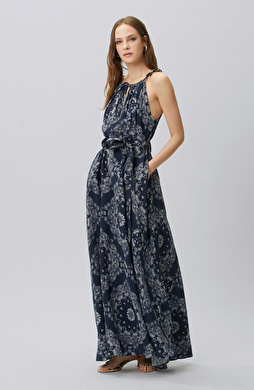 Navy Blue White Paisley Dress