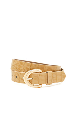 Nude Kroko Desenli Kadın Deri Kemer