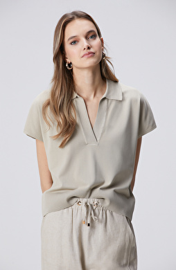 Vizon Polo Yaka Düğmesiz Kısa Kol Basic Kazak