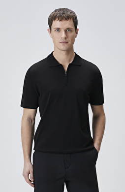 Siyah Gizli Patlı Fermuarlı Polo Kazak