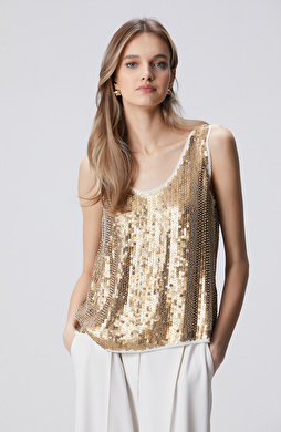 Gold Payetli Abiye Bluz