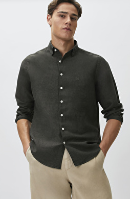 Slim Fit Khaki Linen Shirt