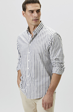 Ecru Blue Striped Linen Shirt