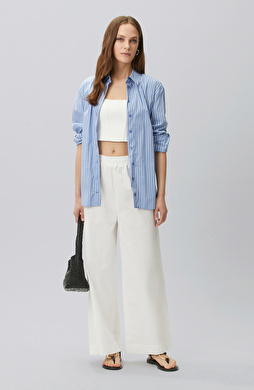 White Elastic Waist Loose Trousers