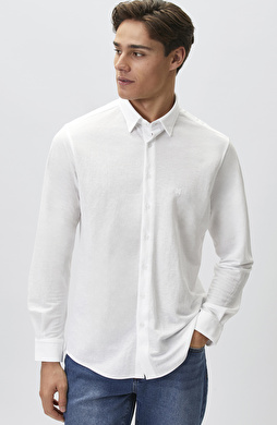 Slim Fit Beyaz Uzun Kol Örme Gömlek