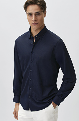 Slim Fit Lacivert Uzun Kol Örme Gömlek