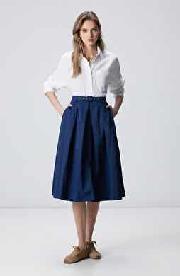 Lacivert Kemerli Etek