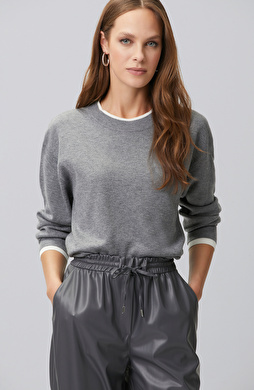 Grey Double Color Oversize Wool Blend Knitwear Sweater