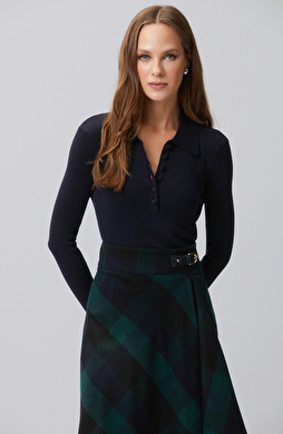 Navy Blue Polo Neck Knitwear Sweater