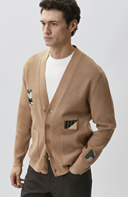 Camel Patchli Triko Hırka