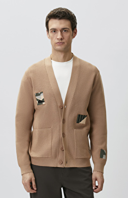 Camel Patchli Triko Hırka