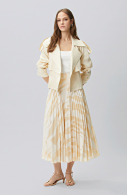 Bej Desenli Pileli Etek