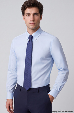 Non-Iron Mavi Düğmeli Yaka Oxford Gömlek