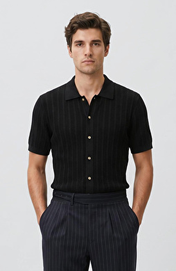 Siyah Polo Rayon Triko Gömlek