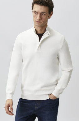 Ecru Stand-Up Collar Zippered Knitwear Sweater