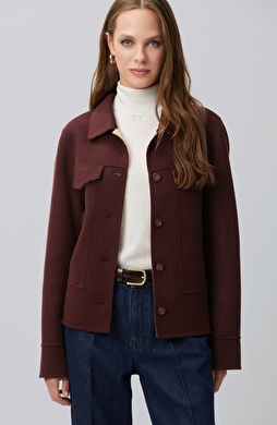 Burgundy Beige Wool Blend Jacket