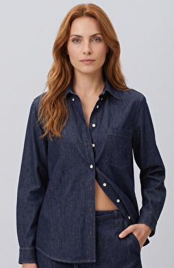 Lacivert Tencel Denim Gömlek