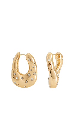 Gold Stone Detailed Women's Hoop Earrings