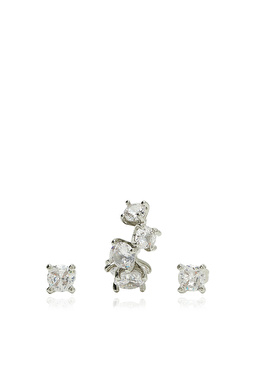 Silver Cufflı Kadın Küpe Seti