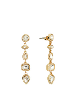 Gold Dangle Stone Detailed Women's Earrings
