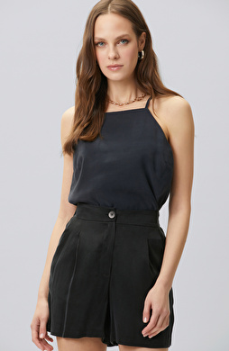 Siyah İp Askı Halter Yaka Bluz