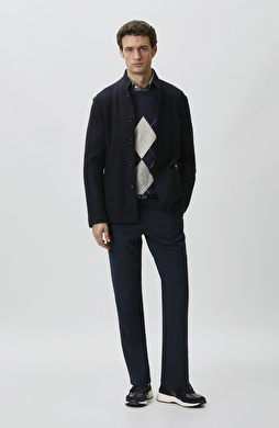 Navy Blue Lace-Up Waist Flannel Trousers