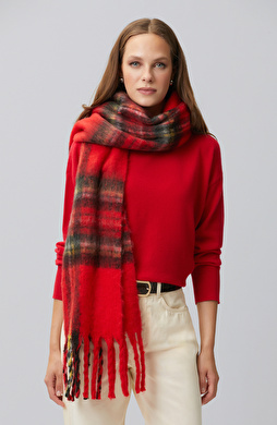 Red Plaid Patterned Women's Scarf