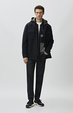 Navy Blue Coated Denim Pants