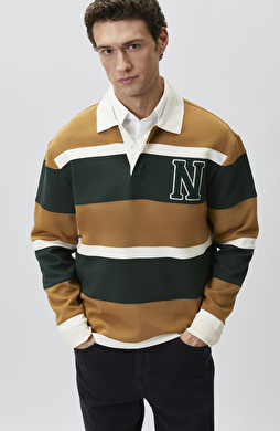 Safran Çizgi Desenli Sweatshirt