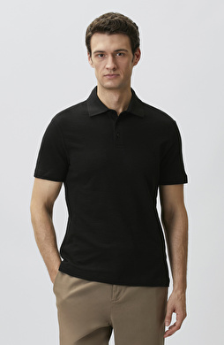 Siyah Jakarlı Polo Yaka T-shirt