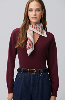 Limited Bordo V Yaka Kaşmir Triko Kazak