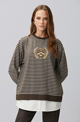 Bitter Brown Ecru Woven Garnish Sweatshirt