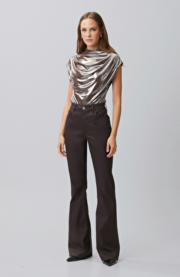 Plum Coated Iron-On Flare Denim Trousers