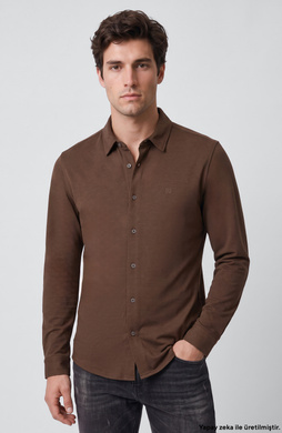 Haki Slim Fit Örme Gömlek