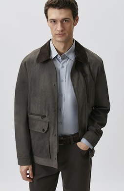 Kahverengi Yakası Fitilli Batik Desenli Coat Ceket
