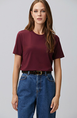Bordo Basic Bisiklet Yaka T-shirt