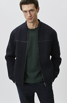 Lacivert Yün Bomber Mont