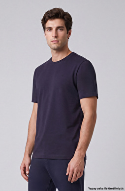 Lacivert Basic Bisiklet Yaka Kısa Kol T-shirt