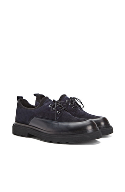 Navy Blue Suede Garnished Men's Leather Shoes