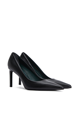 Siyah Kroko Detaylı Deri Stiletto