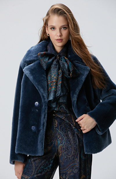 Petrol Kadın Deri Kaban